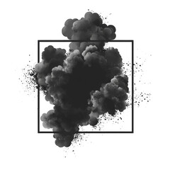 Poster - Dramatic monochrome smoke eruption framed against a stark white backdrop