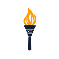 Poster - Stylized Flaming Torch Icon with Warm Orange Flames and Dark Holder
