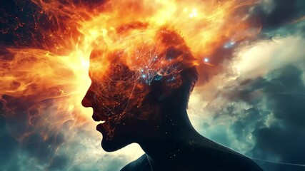 Poster - Massive energy explosion in digital art representing life overload and the complexity of human experience, Massive Energy Digital Life Overload Montage