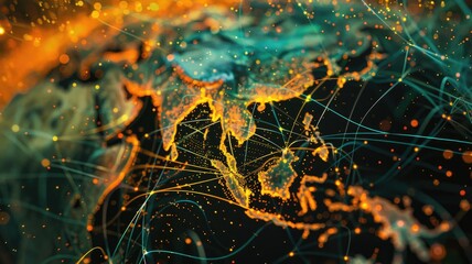 Poster - This abstract visualization illustrates a critical network partitioning, showcasing vibrant lines and nodes that represent data connectivity and flow across a digital landscape.