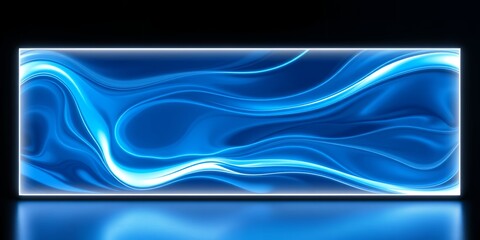 Poster - Abstract blue and white flowing lines in a rectangular frame with a dark background