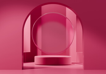 Poster - 3D rendering abstract pink platform podium product presentation background