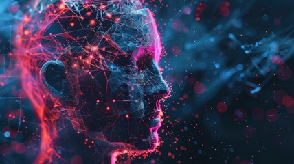 Poster - Abstract picture of colorful particle with sparkle electric style design connect become structure of energy represent connection of neuron in brain or atom between space with mysterious scene. AIG53.