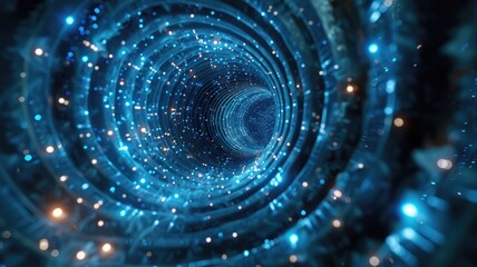 Poster - abstract picture of blue light particle with digital technology style design connecting become dynam