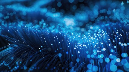 Poster - abstract picture of blue light particle with digital technology style design connecting become dynam