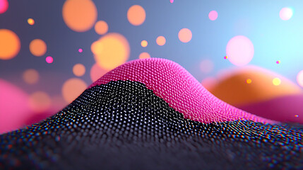 Fototapete - Abstract Pink and Black 3D Digital Art with Organic Blur and Bokeh Lights