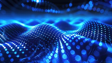 Poster - Wonderful picture of blue light wave, sparkling particles scattered across space background, create abstract bokeh effect perfect for designs that aim to evoke a sense of energetic and fantasy. AIG53.