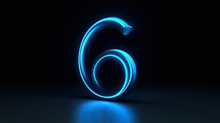 Poster - Digit six, glowing blue