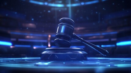 Poster - Futuristic gavel digital justice and law concept