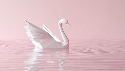 Poster - Origami swan on a pink water surface