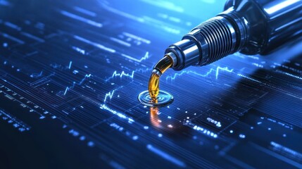 Poster - Oil flowing onto financial graphs digital commodity market visualization