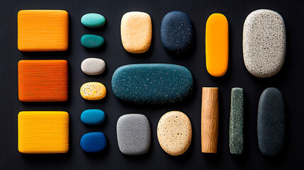 Poster - Colorful Shapes and Textures on Dark Background