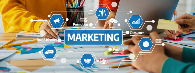 Poster - engaging visual depicting collaborative marketing strategies, tools, and concepts with hands-on invo