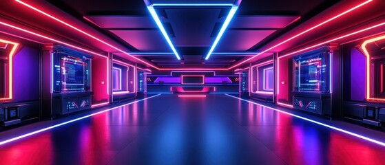 Poster - Vibrant neon corridor futuristic tech interior design