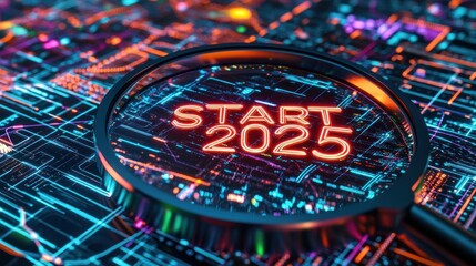 Poster - Start 2025 neon digital new year concept