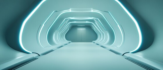 Poster - Futuristic cyan corridor abstract technology background