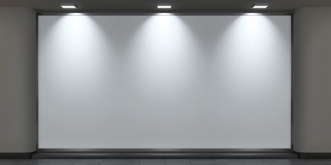 Poster - A large white wall illuminated by three spotlights in a minimalist interior setting space
