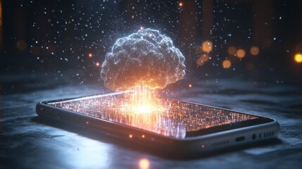 Poster - Digital cloud data transfer to smartphone screen