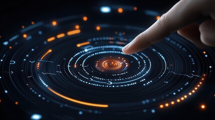 Poster - Finger interacting futuristic glowing digital interface technology