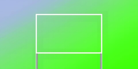 Poster - A white rectangular frame on two silver poles against a green and purple gradient background