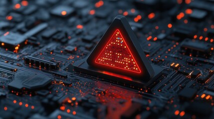 Poster - Red warning triangle on circuit board digital technology background