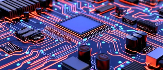 Poster - Glowing circuit board close up of intricate electronics pathways
