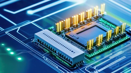 Poster - High detail circuit board microchip technology closeup