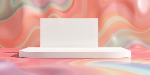 Poster - White platform with a white rectangle against a pastel abstract background design scene