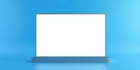 Poster - A blank white screen display on a blue surface with a matching blue background color