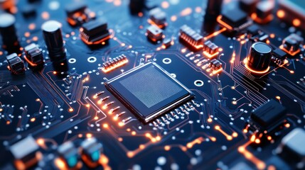 Poster - Circuit board processor closeup of electronic components and microchip