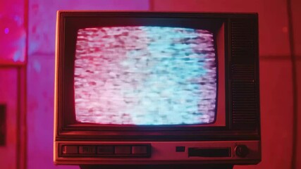 Poster - Static VHS signal displayed on retro television with vibrant colors in an archival setting, Static video signal on a tv screen, vhs archival old blank footage