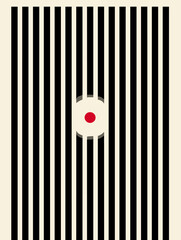 Poster - Abstract Geometric Composition: A stark, modern composition featuring a minimalist design, characterized by vertical black stripes, a centered red dot, and a single, clean, graphic element. 