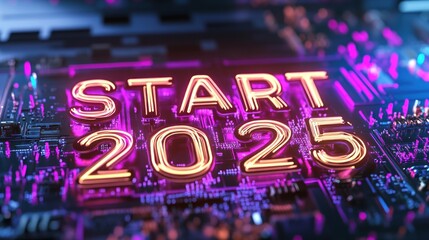 Poster - Start 2025 neon digital new year concept