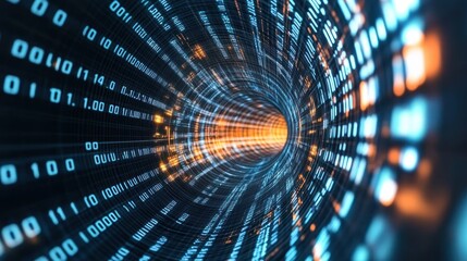 Poster - Glowing digital tunnel binary code and data stream