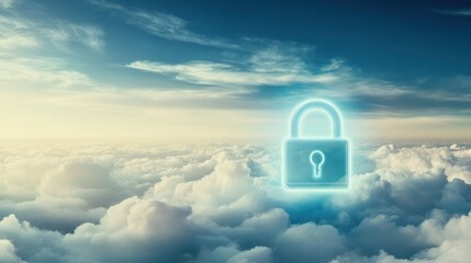 Poster - Digital security padlock icon above clouds
