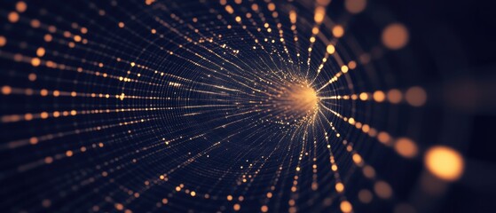 Poster - Golden glowing particle tunnel abstract background