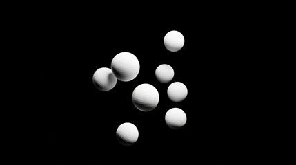 Aufkleber - Abstract sphere cluster.  A collection of white spheres in mid-air, floating against a dark background, suggesting movement and interaction.  A visual representation of dynamic form and arrangement