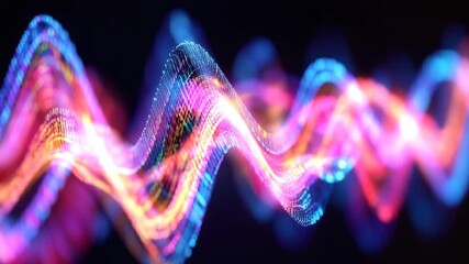 Poster - Vibrant neon waveform in abstract design creating an energetic digital atmosphere, 4K Abstract Digital Neon Waveform Seamless