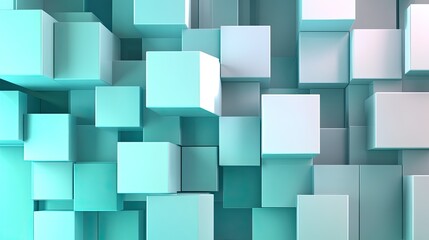 Poster - Abstract 3D blocks in light teal and white.  A tightly packed,  geometric design