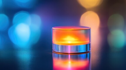 Poster - Illuminated glass container with orange liquid and bokeh lights
