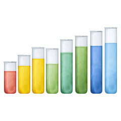 Poster - colorful test tubes with liquid levels for science and chemistry applications in research and educat