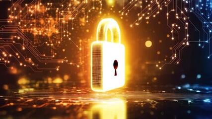 Poster - Digital padlock icon symbolizes data security and connectivity in modern technology landscape, padlock icon with connections over digital data processing on dark background