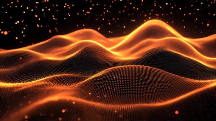 Poster - Dynamic orange particle background with dotted lines creating depth and visual interest, Orange Particle and Dot Line Background