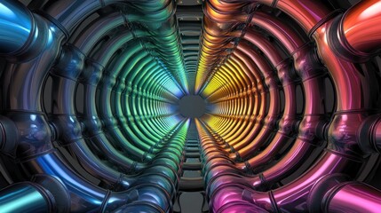 Poster - Vibrant metallic tunnel abstract colorful gradient tubes design