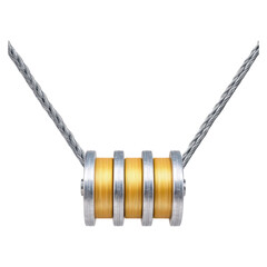 Poster - Close-up of a unique metallic coil with wiring on a black background for technology or engineering themes, isolated on transparent background.