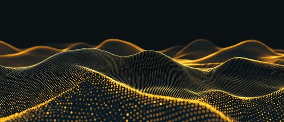 Poster - Golden particle waves abstract digital background