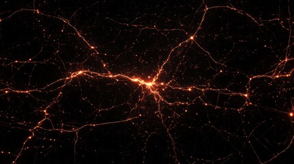 Poster - Glowing network intricate orange lines on black background