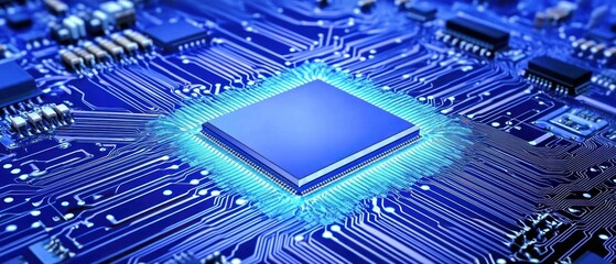 Poster - High detail microchip circuit board technology image