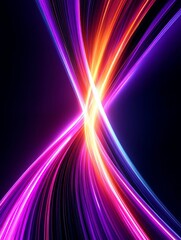 Poster - Abstract Light Trails Intersection - Vivid neon light trails intersect, creating a dynamic and colorful abstract design. Perfect for backgrounds or technological themes