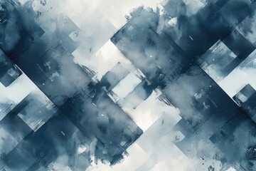Poster - abstract design featuring intersecting shapes and blended blues.